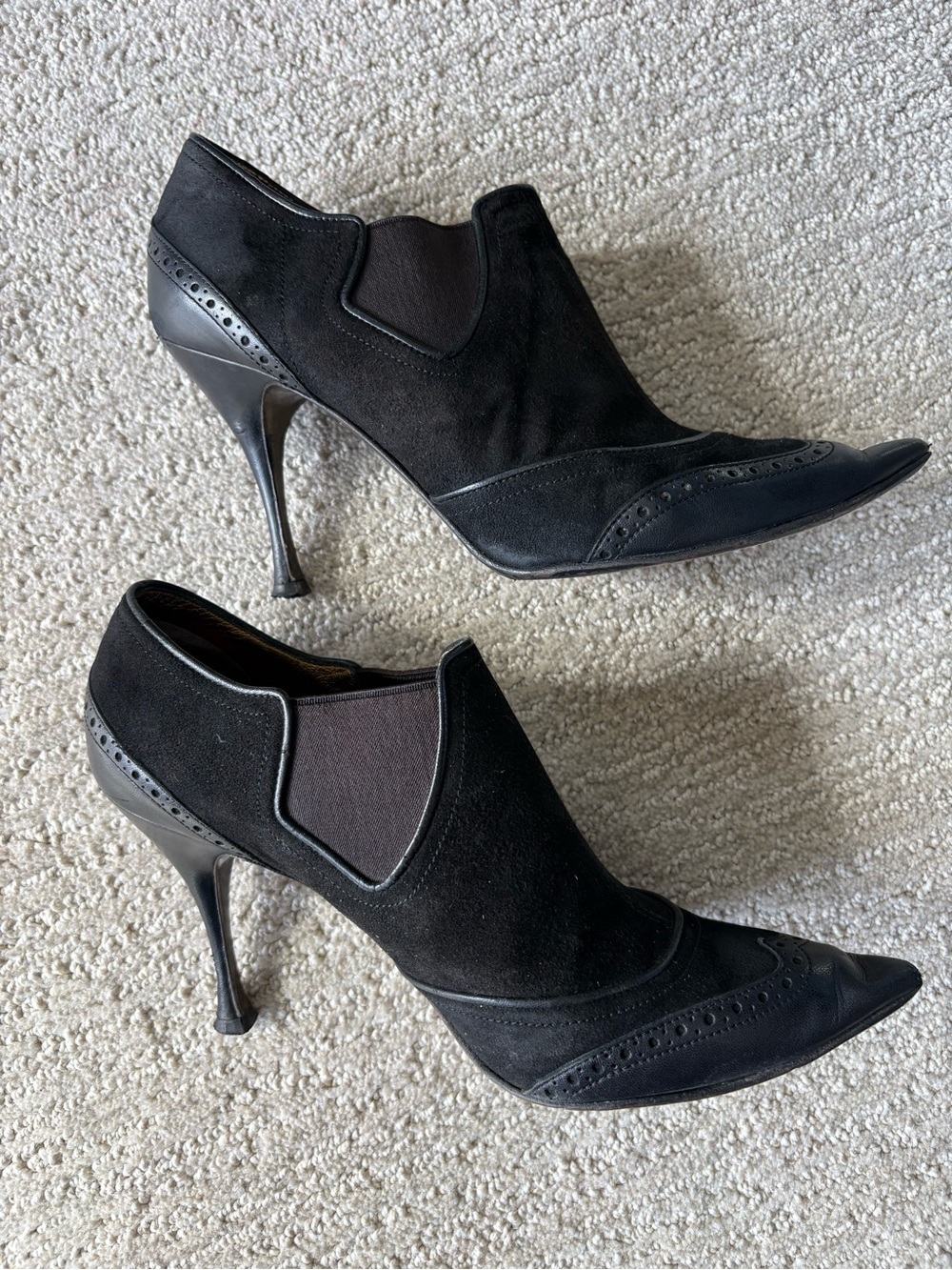 Dolce & Gabbana Black Suede Pointed Toe Stiletto Booties